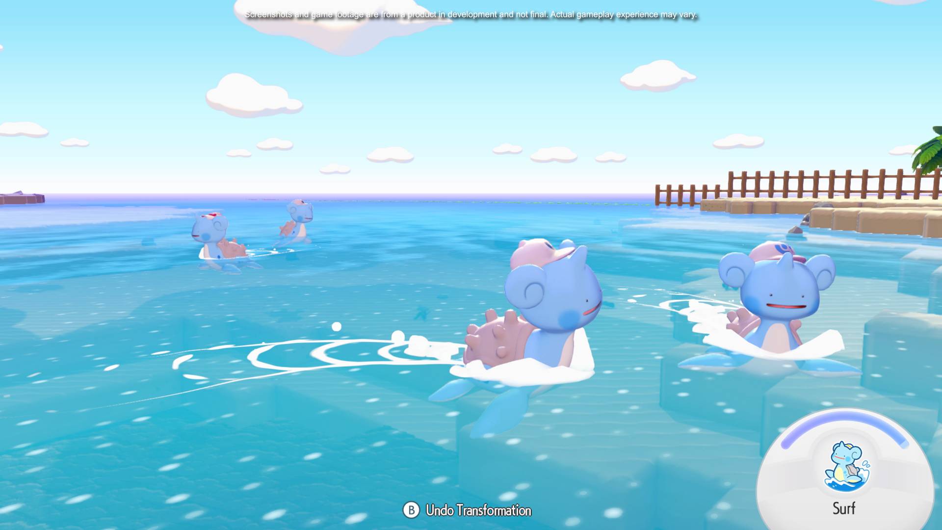 A group of players transformed into Lapras in Pokemon Pokopia.