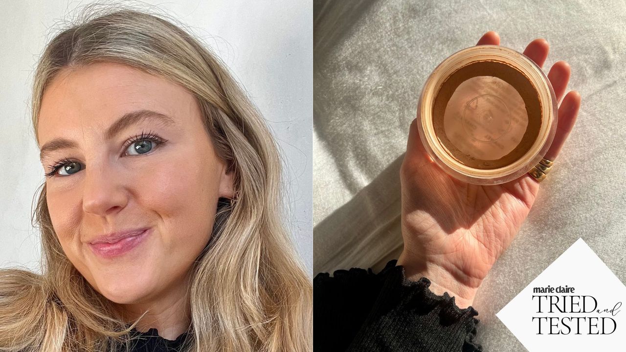 picture of katie wearing and then holding a pot of Chanel Les Beige Healthy Glow Bronzing Cream