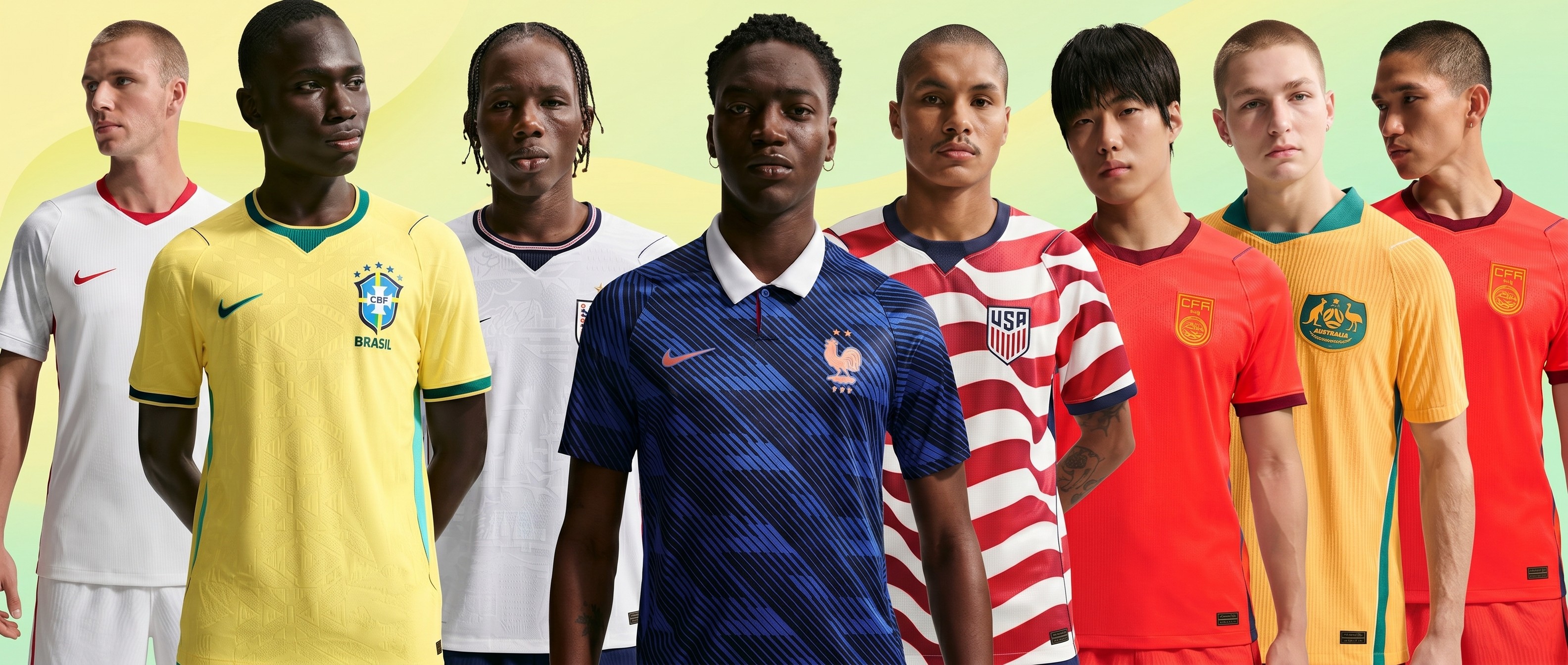 Men wearing football jerseys on gradient background