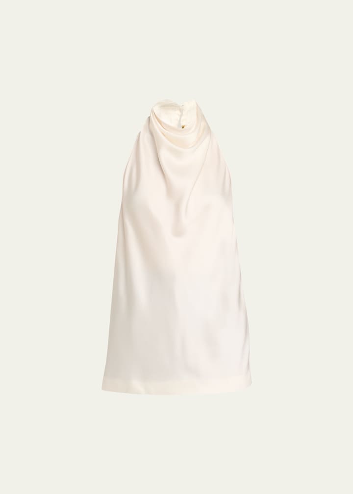 Satin Backless Cowl Halter Top