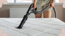 Picture of mattress being vacuumed by woman to support expert advice to answer should you vacuum your mattress
