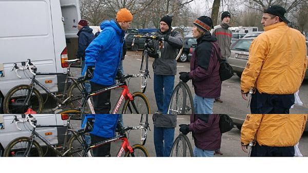 American National Team 'cross coach Geoff Proctor gets ready to head to the pits with Chance Noble?s Specialized ?b? bike