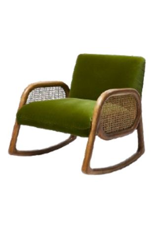 Oliver Bonas Loha Green Velvet & Rattan Rocking Chair