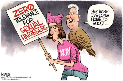 Political cartoon U.S. NOW Bill Clinton Al Franken sexual harassment