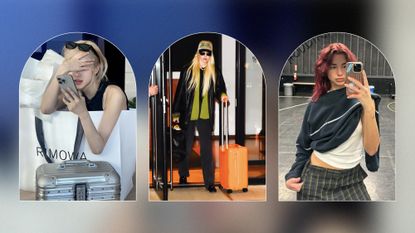 Collage images of Rosee of Blackpink, Gigi Hadid, and Dua Lipa all with Rimowa products