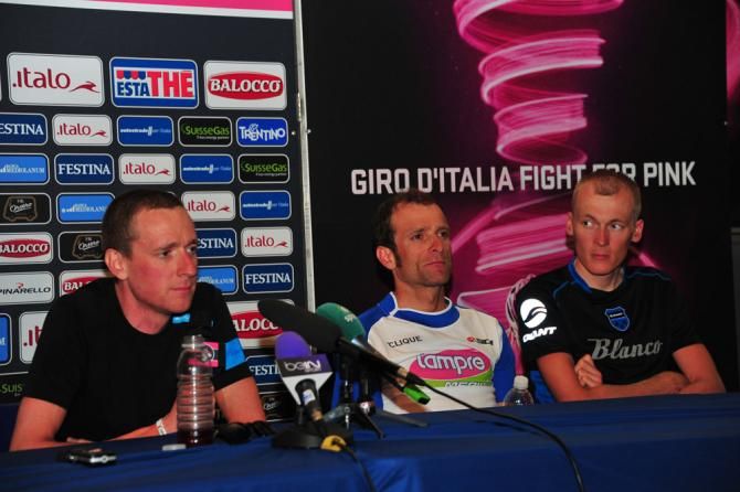 GC favourites Bradley Wiggins, Michele Scarponi and Robert Gesink at the pre-Giro press conference