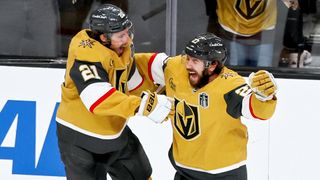 Brett Howden and Shea Theodore of the Vegas Golden Knights celebrating during the 2026 NHL Stanley Cup Finals