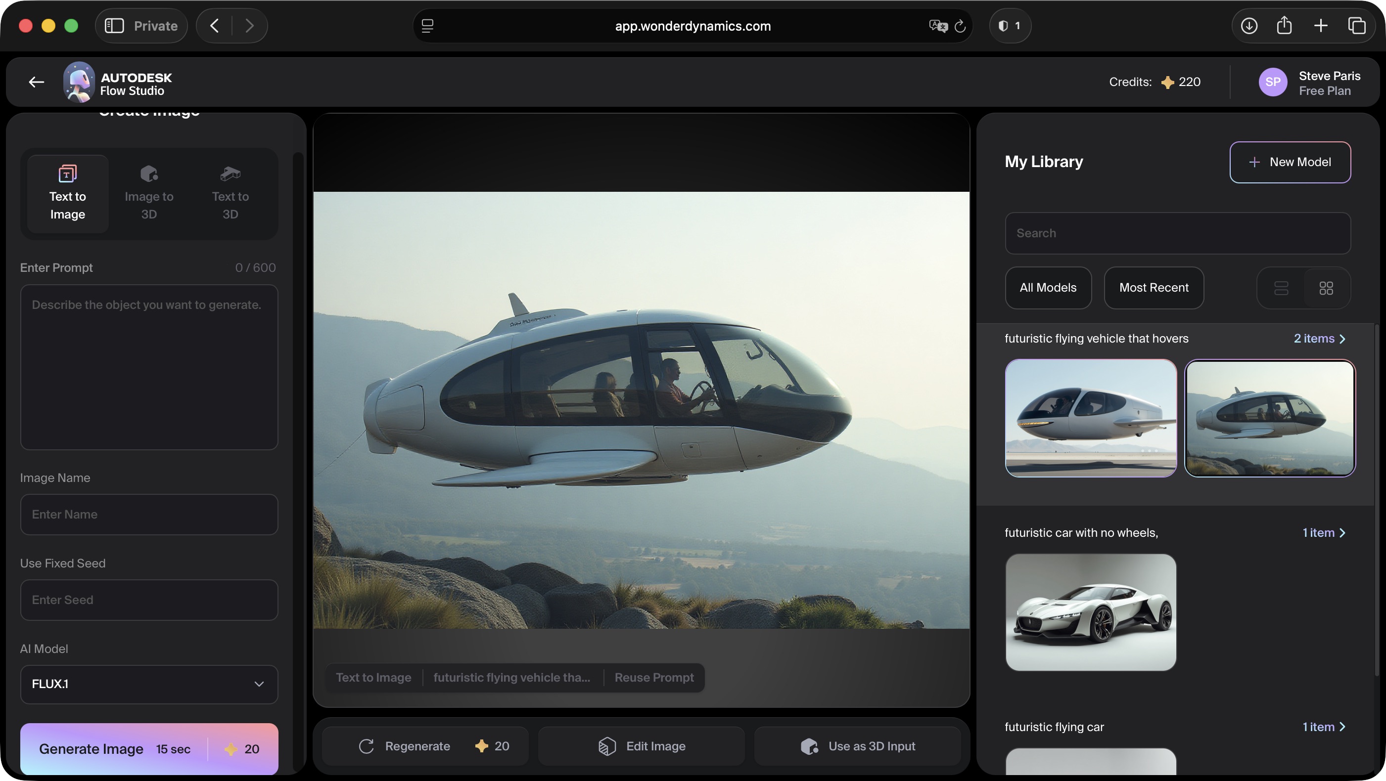 Using Wonder Tools in Autodesk Flow Studio to see what 3D models we can create with AI