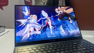 Samsung Galaxy Chromebook Plus playing Genshin Impact on display