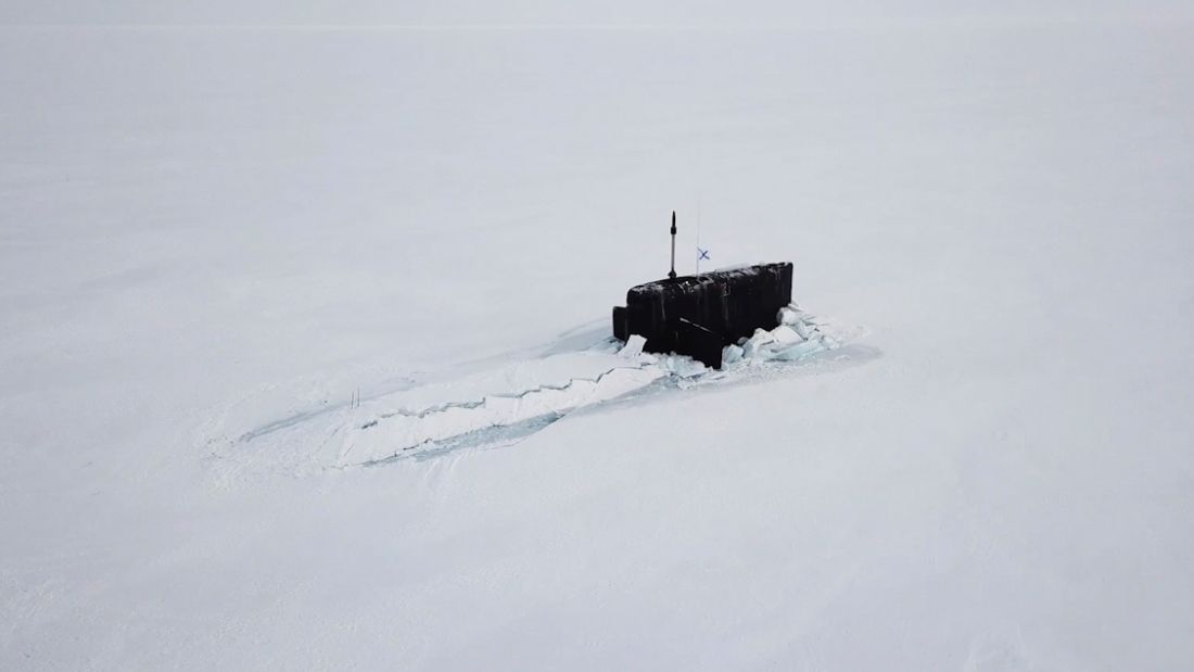 Three nuclear submarines owned by Russia maneuvered to break through several feet of Arctic ice at the same time.