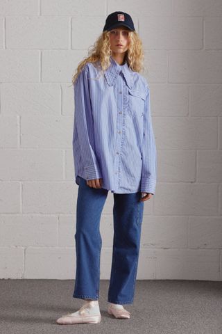 Kendall Ruffle Shirt - Blue Stripe