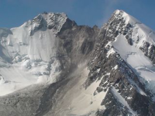 A closeup of the shattered face of Mount Dixon following a rockfall on Jan. 21, 2013.