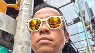 Oakley Meta HSTN smart glasses used outdoors.