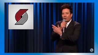 Portland Trail Blazers logo and Jimmy Fallon on The Tonight Show Starring Jimmy Fallon