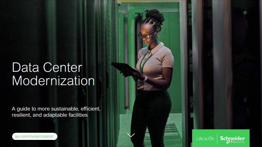 Whitepaper cover with female using laptop stood in front of servers