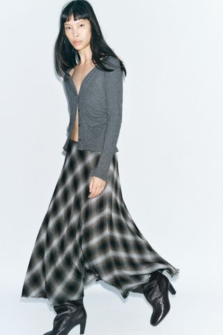 Checkered Midi Skirt Zw Collection