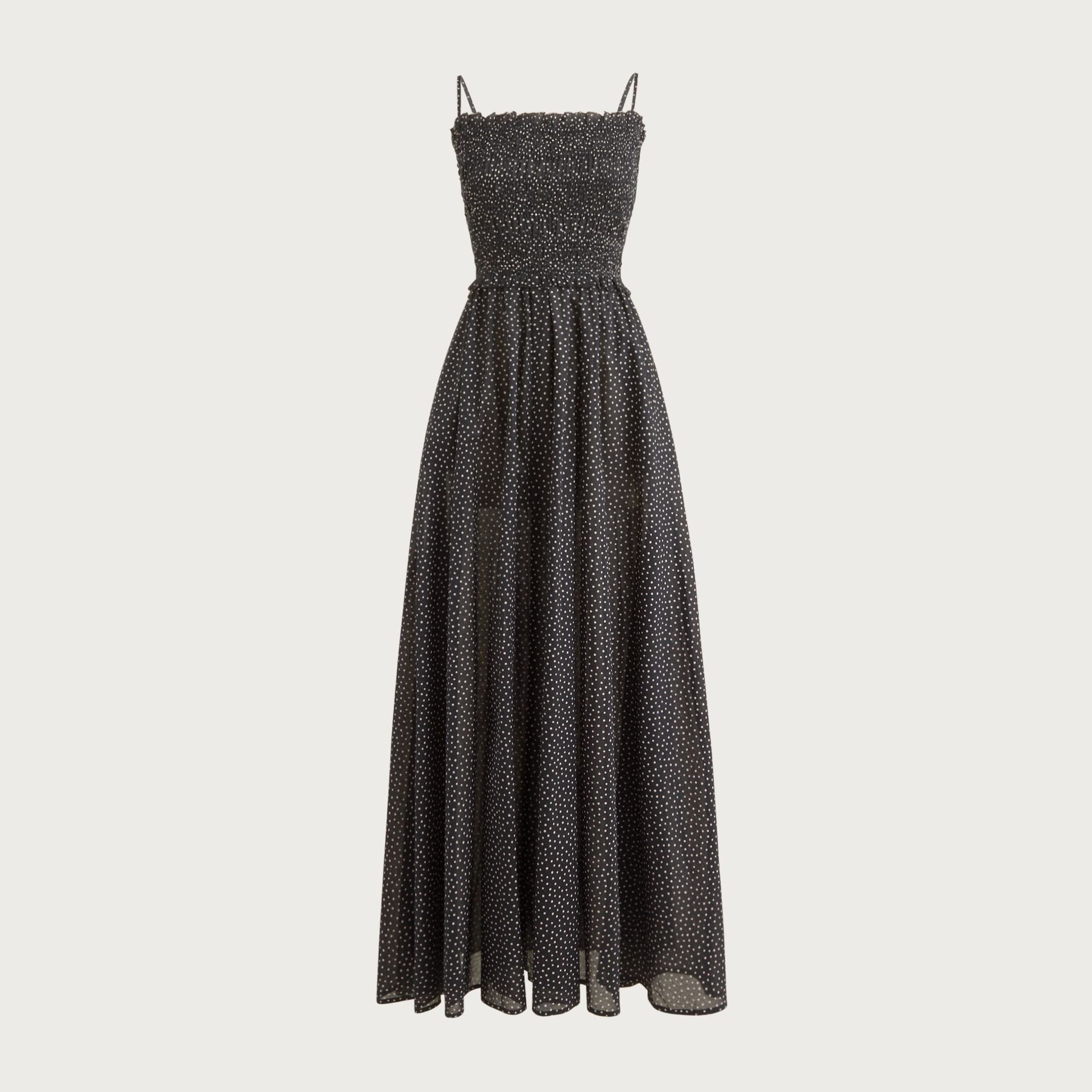 Smocked Maxi Dress in Cotton Voile Dot Print