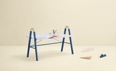 Desk with blue A-frame legs