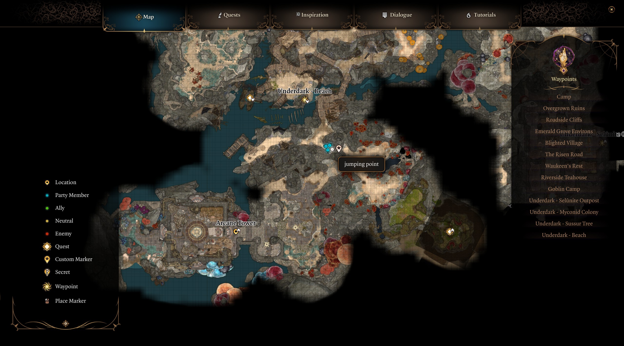zoomed in map of Arcane Tower in Baldur's Gate 3