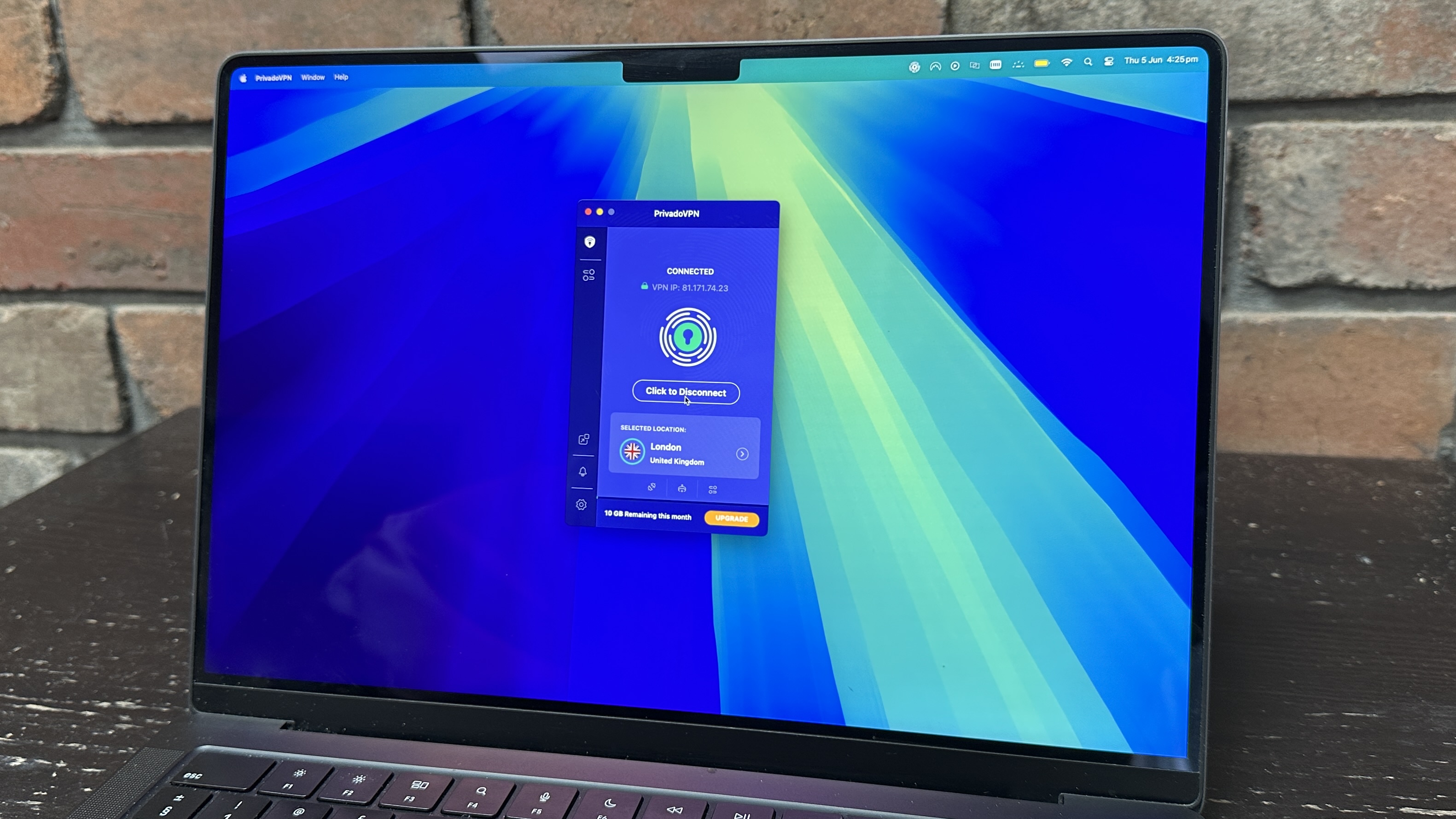 PrivadoVPN free running on a Macbook Pro