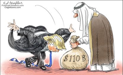Political cartoon U.S. Trump abroad Saudi Arabia arms deal