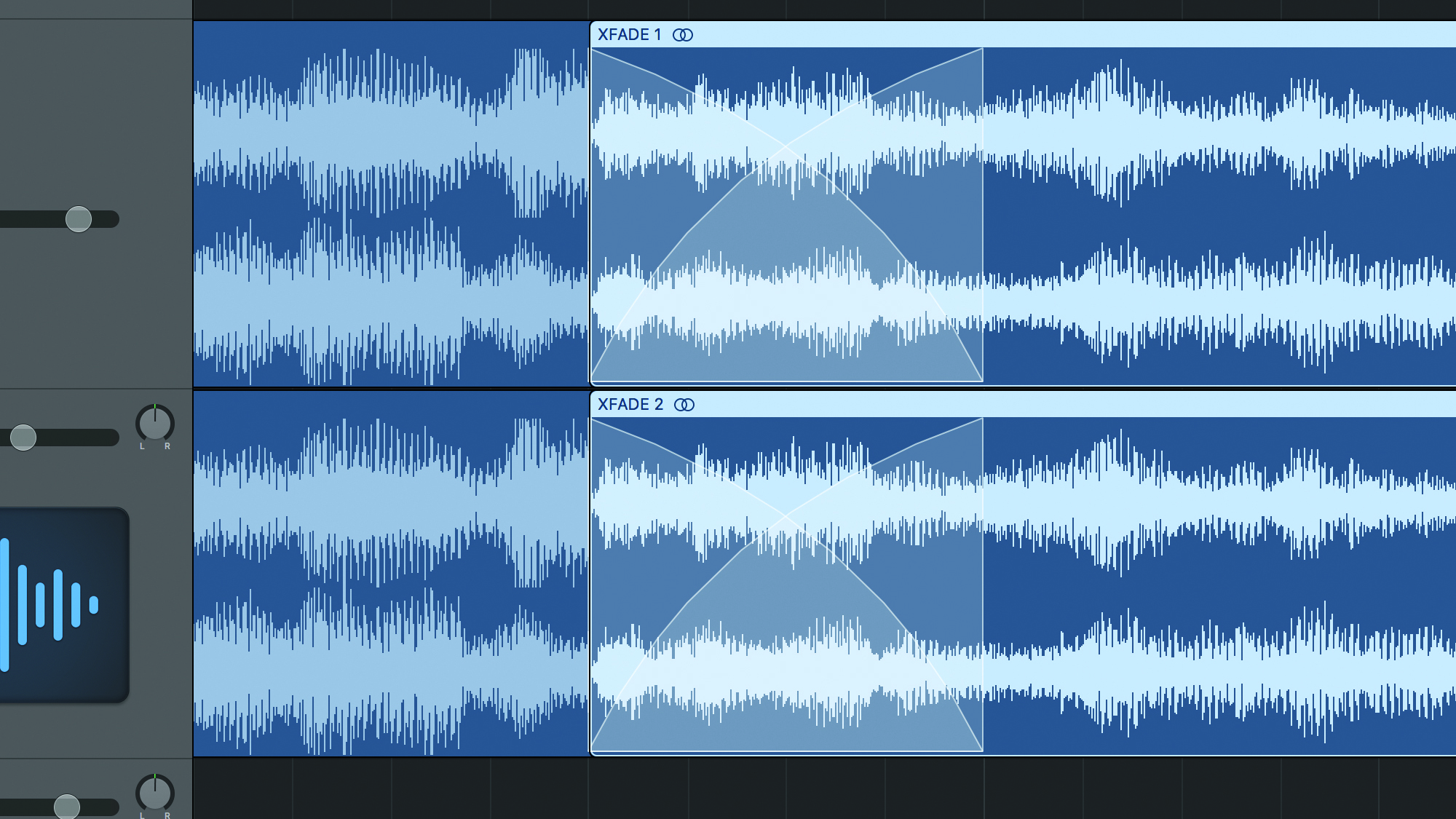 Remove pops by crossfading across multiple regions