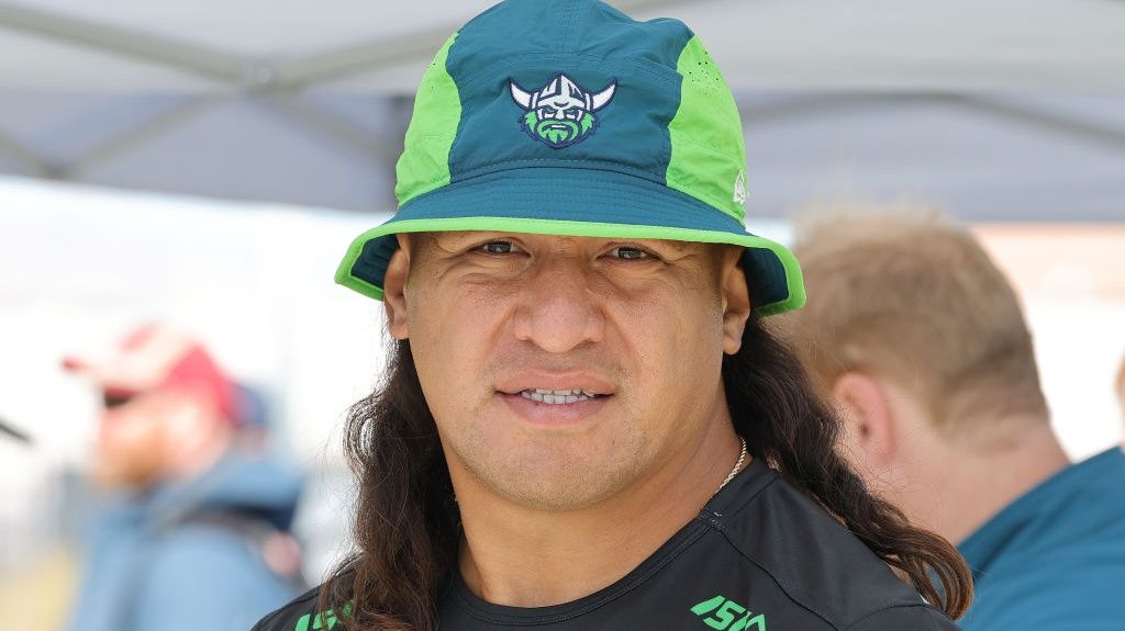 Josh Papali&#039;i of the Canberra Raiders looks on during an NRL training session ahead of the NRL 2025 season opener