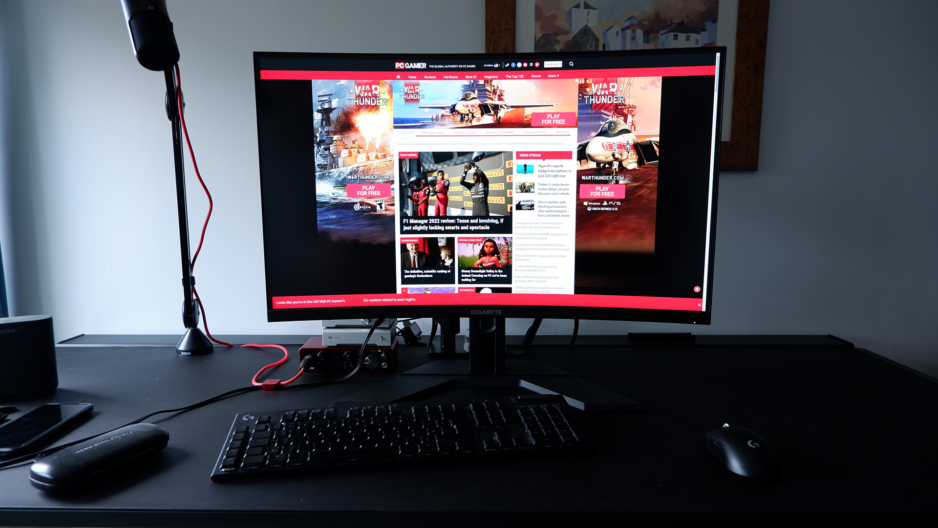 Gigabyte M32UC gaming monitor on a desk