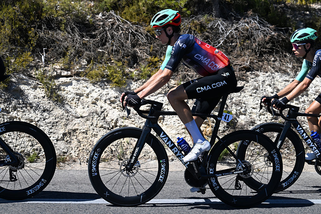 XERACO, SPAIN - AUGUST 29: Felix Gall of Austria and Team Decathlon CMA CGM competes during the La Vuelta - 81st Tour of Spain 2026, Stage 8 a 171km stage from Pucol to Xeraco / #UCIWT / on August 29, 2026 in Pucol, Spain. (Photo by Tim de Waele/Getty Images)