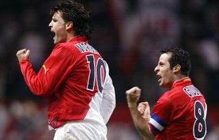 Monaco's very own Fernando Morientes showing absolutely no mixed emotions after netting against parent club, Real Madrid