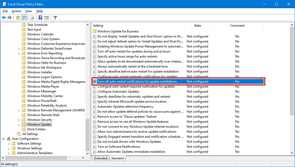 Local Group Policy Windows Update settings