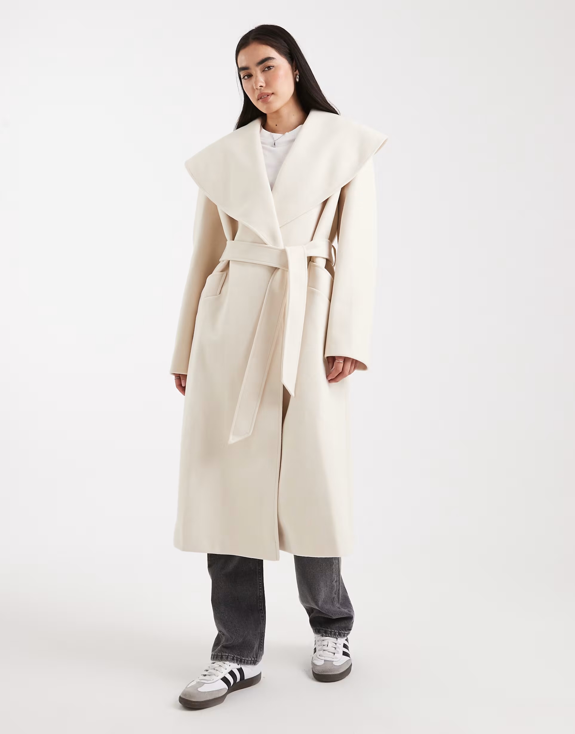 Miss Selfridge Formal Wrap Coat in Cream