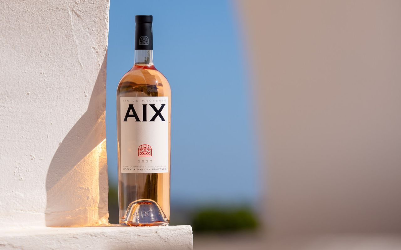 bottle of AIX Rosé in sunshine