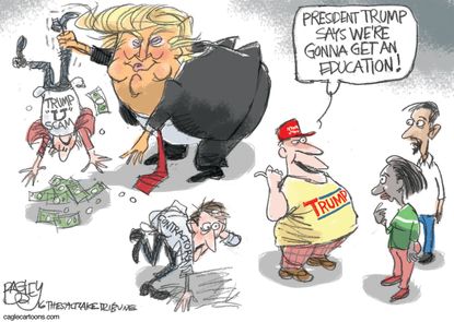 Political cartoon U.S. Donald Trump University scam supporters