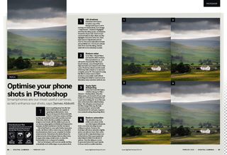 Image showing the Get the Look tutorial in issue 290 (February 2025) of Digital Camera magazine, about optimizing camera phone pictures using Adobe Photoshop