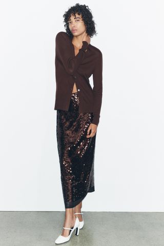 Zara brown sequin skirt