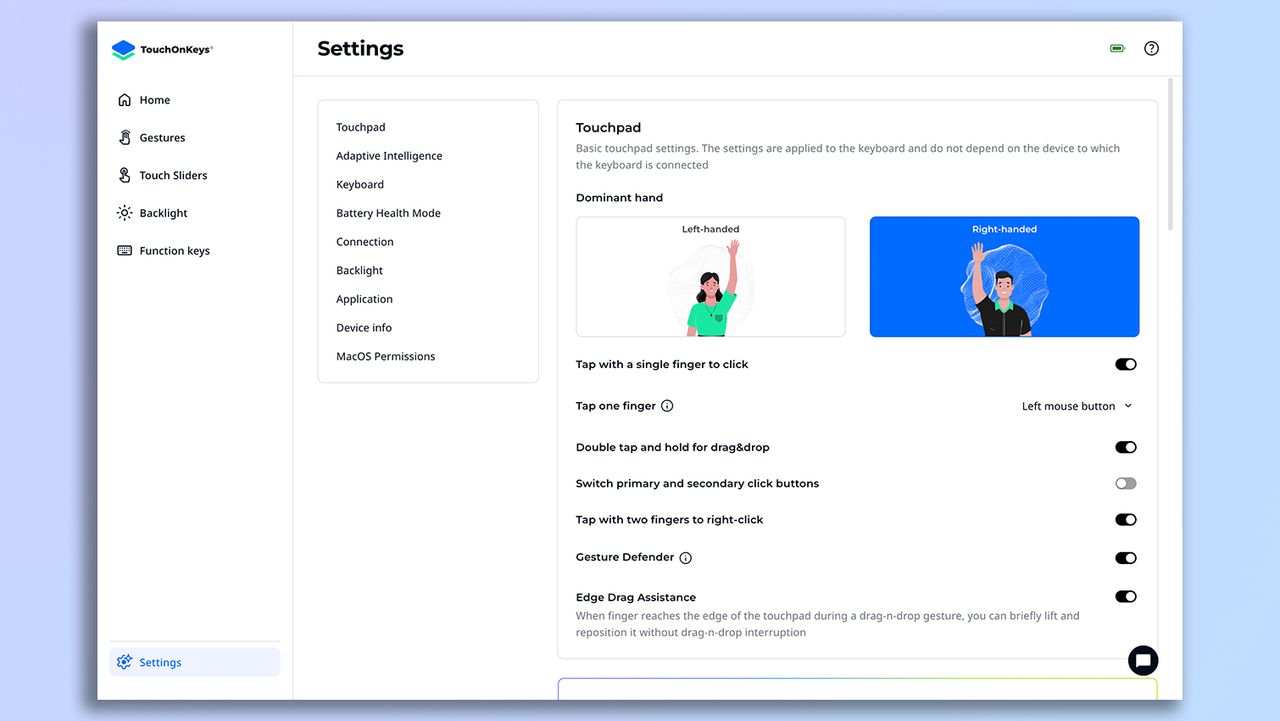 Screenshot of the Clevetura TouchOnKeys app