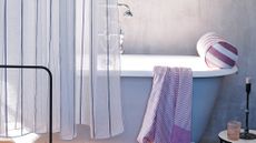 How to get rid of shower curtain mold and mildew – freestanding bath with shower curtain