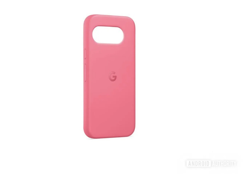 A leaked pink silicone case for the Pixel 9a.