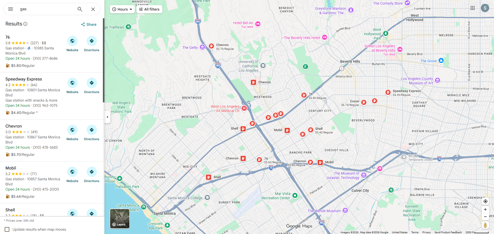 Searching Gas Prices in Google Maps on your browser