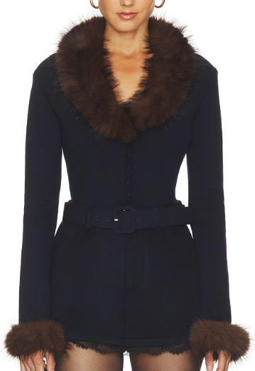 Self-Portrait, Navy Faux Fur Knit Cardigan