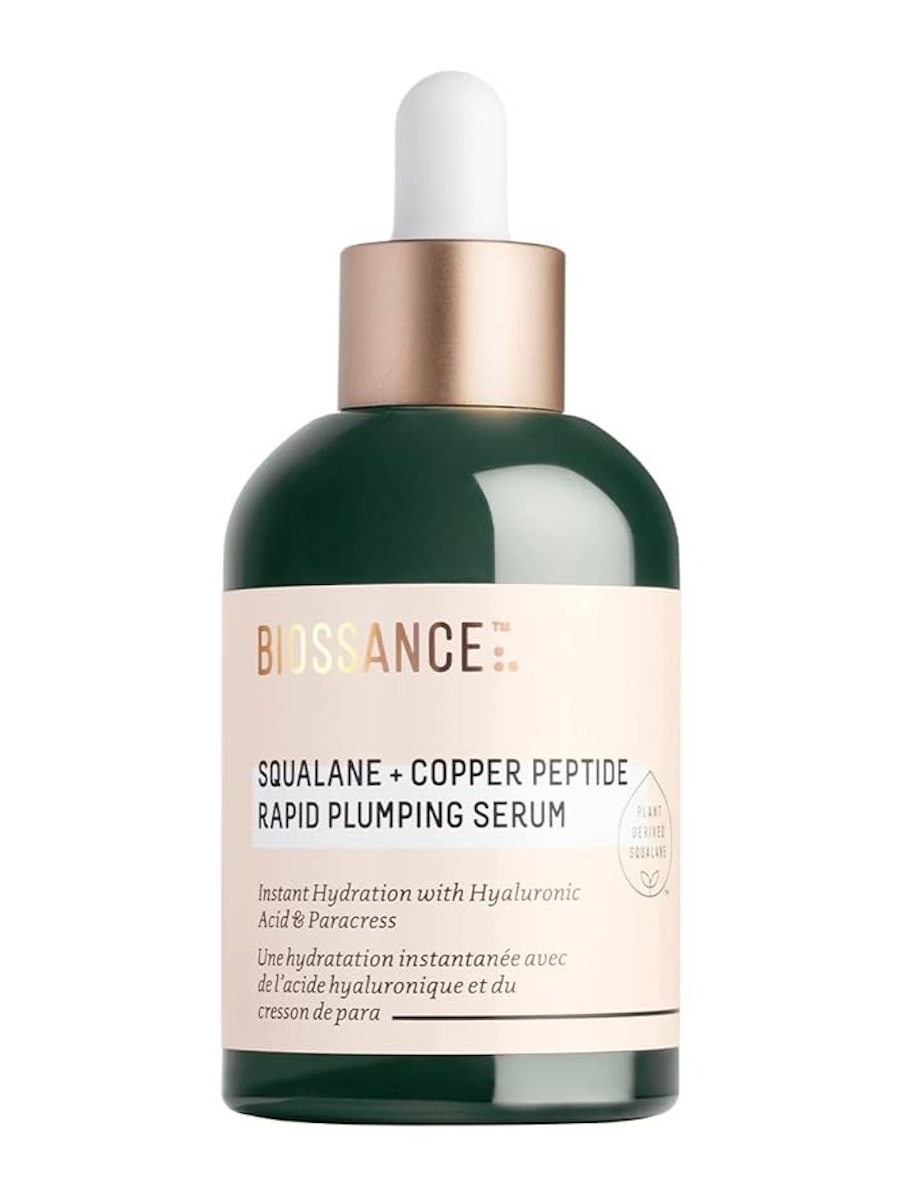 BIOSSANCE, Biossance Squalane + Copper Peptide Rapid Plumping Serum - Face Serum for All Skin Types - Visibly Plumping + Firming Skin, Fine Lines + Wrinkles, Vegan Copper Peptides, Hyaluronic Acid - 1.69oz