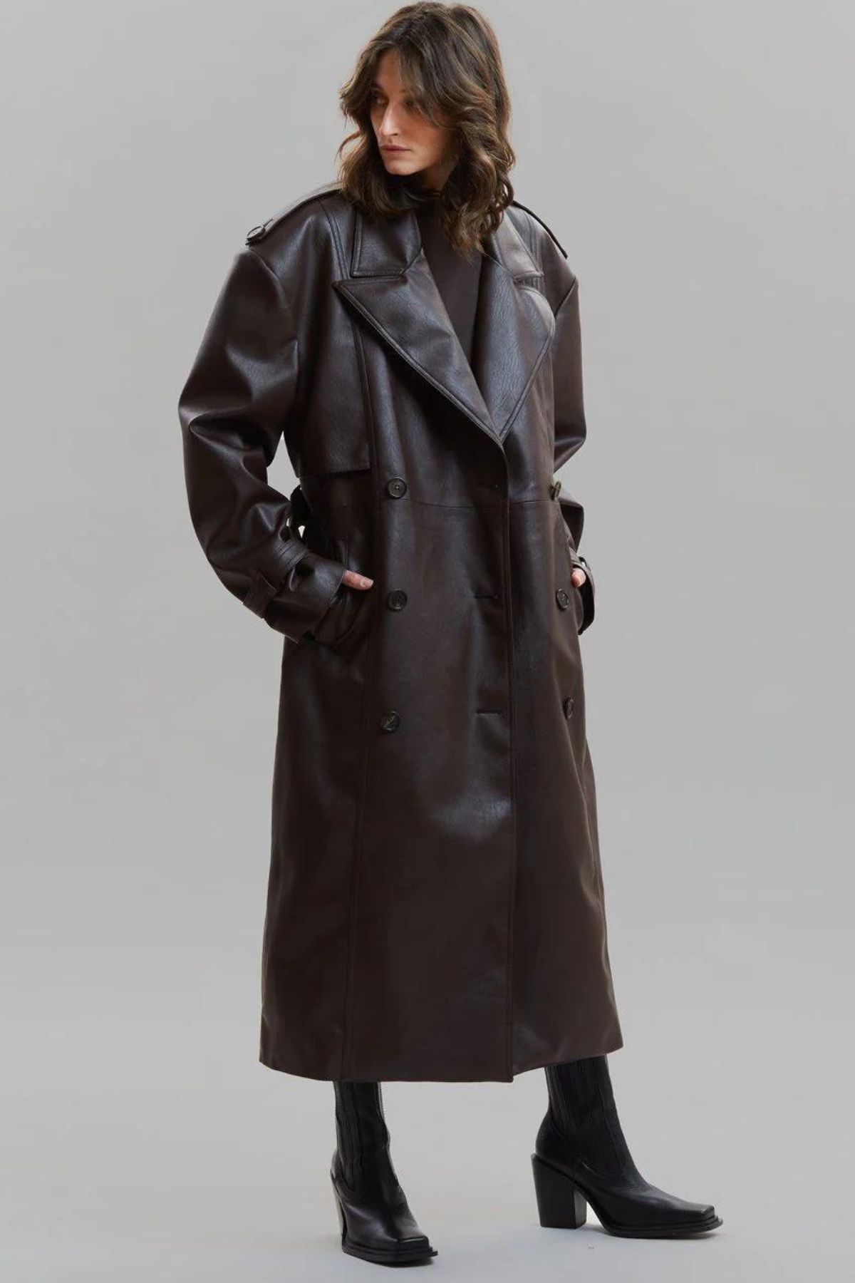 Faux leather trench coat