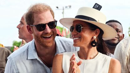 Prince Harry and Meghan Markle smile on tour in Columbia in 2024