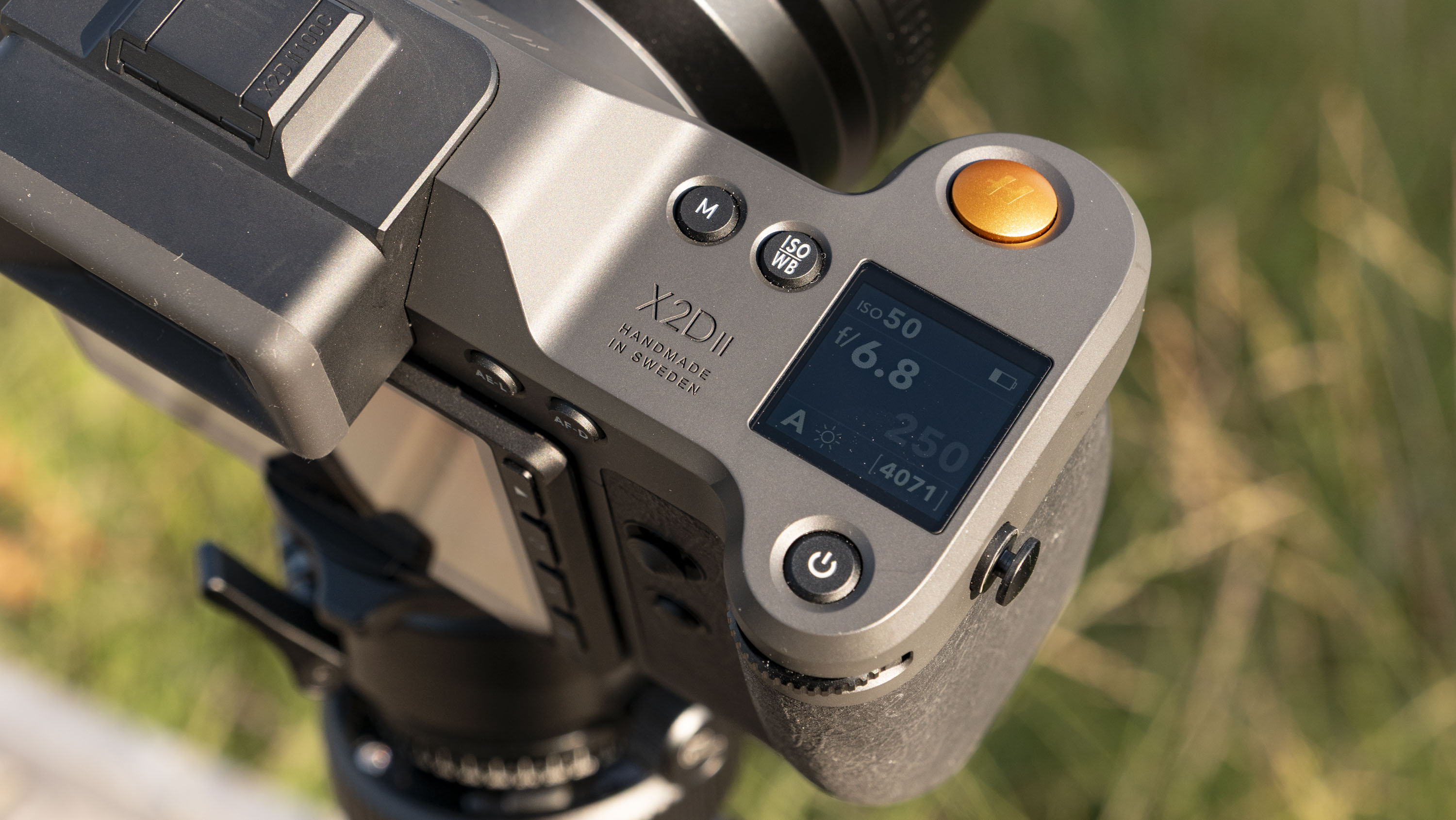 Top LCD of the Hasselblad X2D II 100C camera outdoors at first light