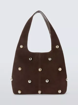 John Lewis X Awake Fashion Große Hobo-Tasche aus verziertem Wildleder, Braun