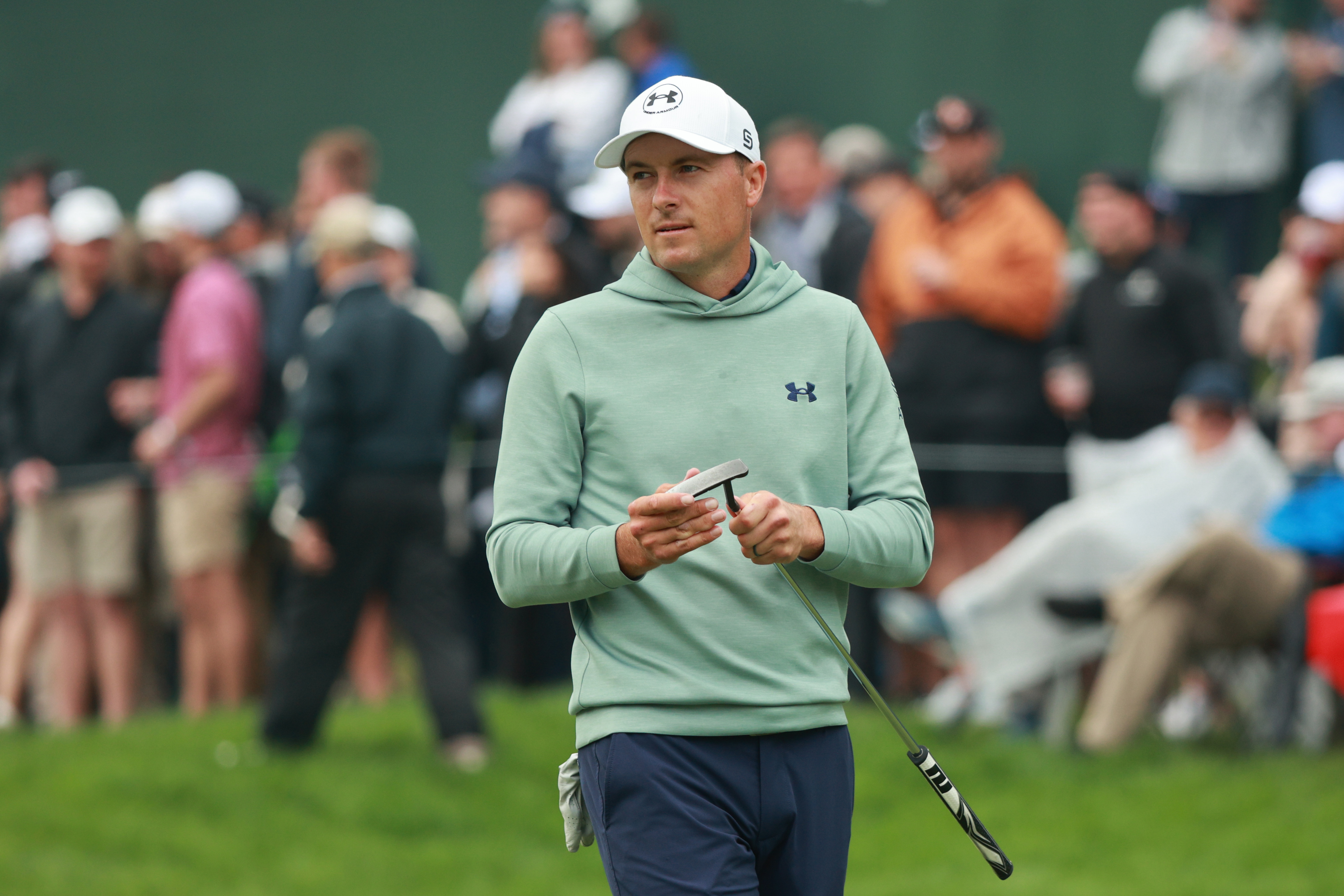 Jordan Spieth at the Memorial where he produced a great escape shot and a remarkable par on the par-5 11th hole