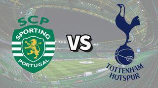 The Sporting Lisbon and Tottenham Hotspur club badges on top of a photo of Estadio Jose Alvalade in Lisbon, Portugal