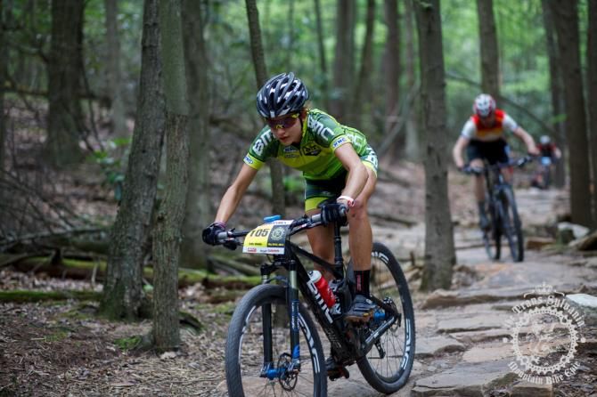 Emily Shields rides down the final descent of the Enduro Stage of the Trans-Sylvania Epic