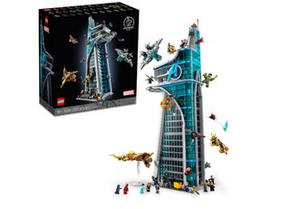 A Lego version of the Marvel Avengers Tower from the movies and comic books